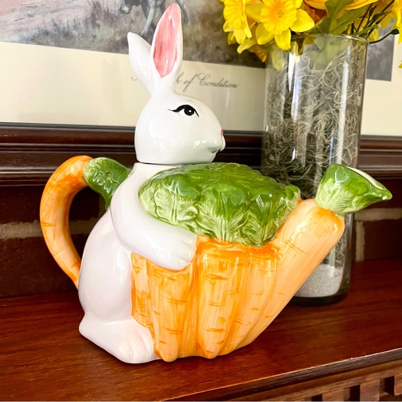 Bunny Rabbit Teapot Cottage Farmhouse - Picture 2 of 9